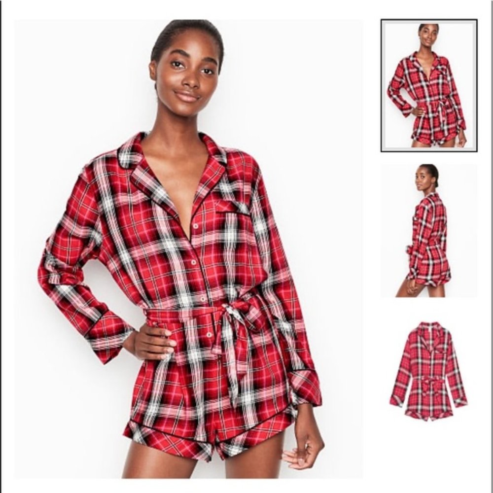Victoria's Secret Flannel Plaid Romper Large NWT - Picture 4 of 5